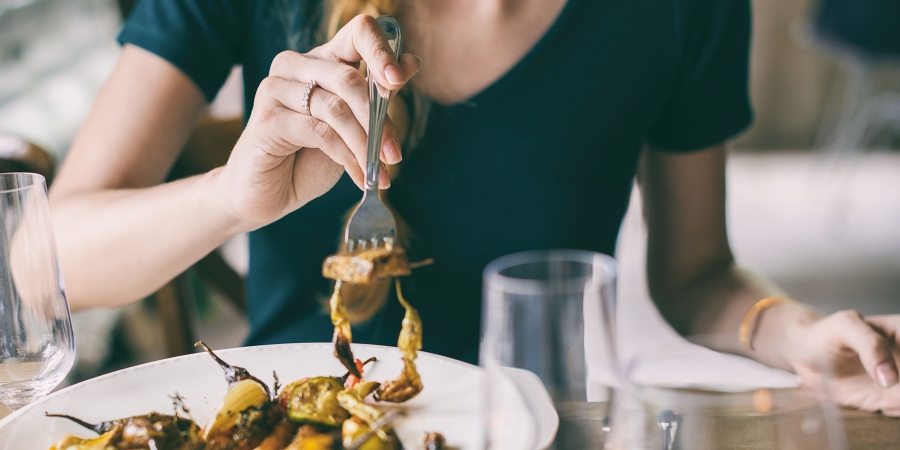 Woman Getting Food On Wedding Dinner